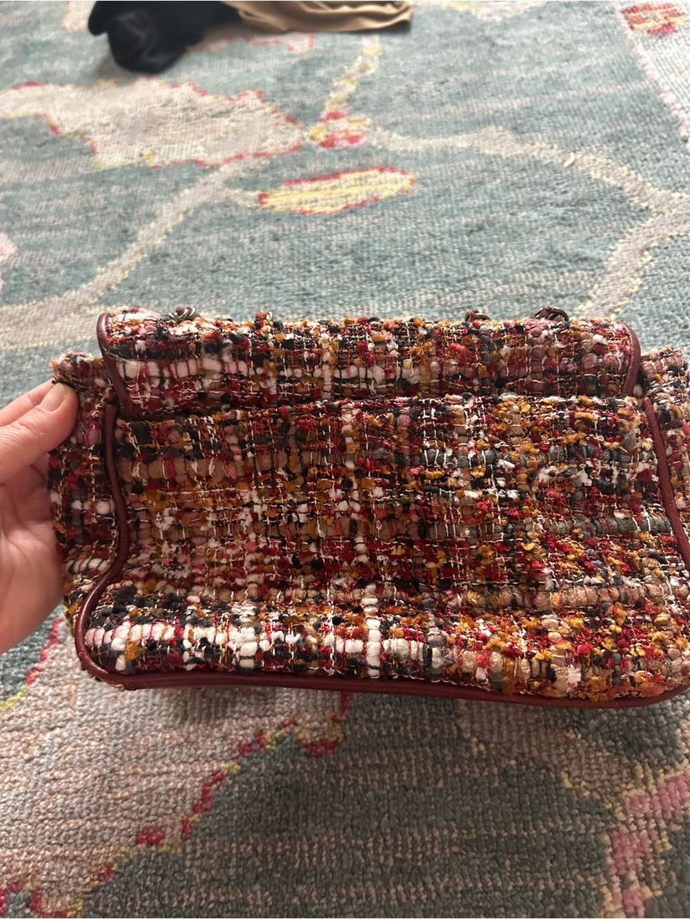 Patricia Nash Lorenza Flap Burgundy Tweed Leather Crossbody Bag Purse Shoulder - Picture 7 of 8